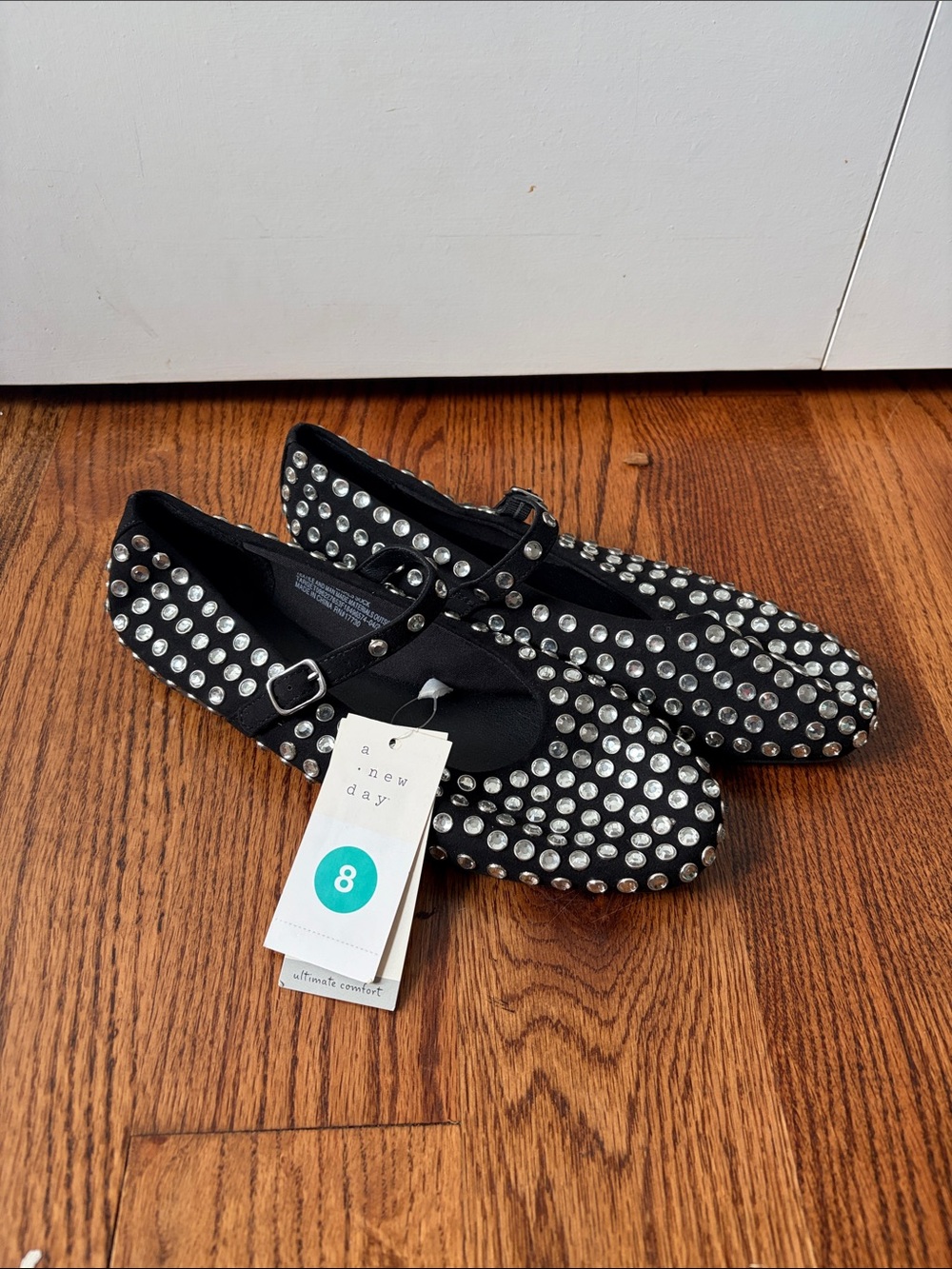 a new day Black Studded Mary Jane Flats size 8 New